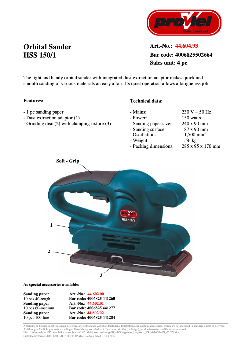 Imagen de la primera página del manual del dispositivo HSS 150/1