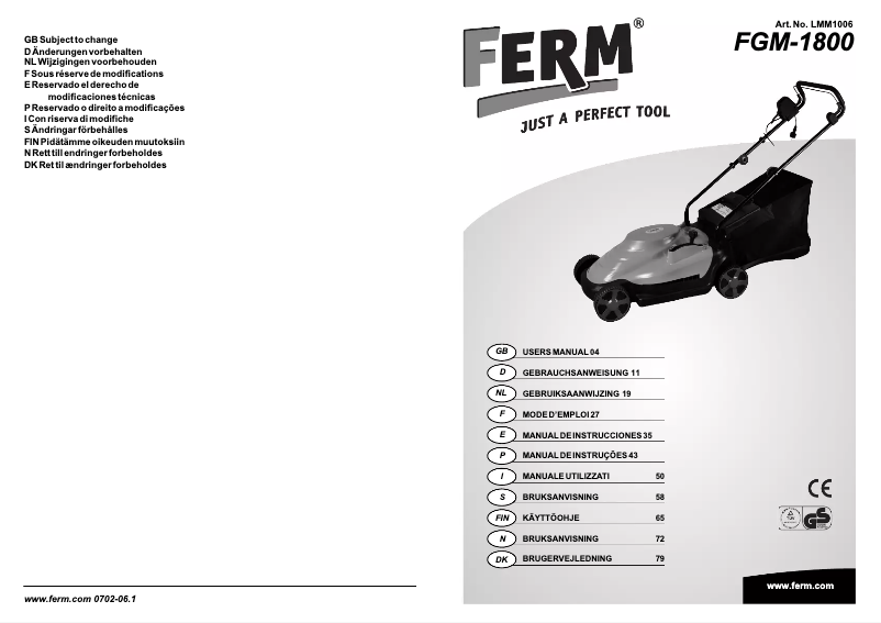 Página nº 1 - Manual de usuario Ferm FGM-1800