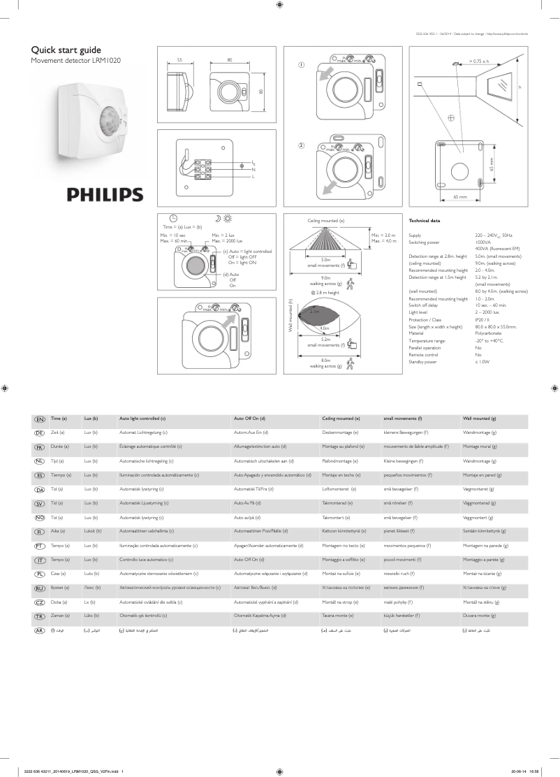 Imagen de la primera página del manual del dispositivo LRM1020 OS mov det corridor