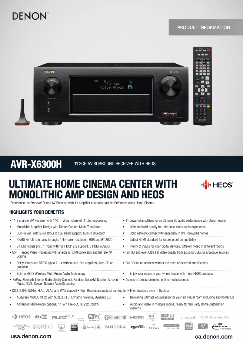 Página 1 del manual Ficha técnica Denon AVR-X6300H