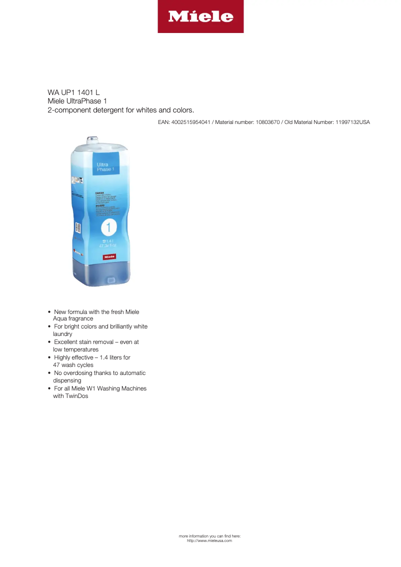 Página 1 del manual Ficha técnica Miele UltraPhase 1