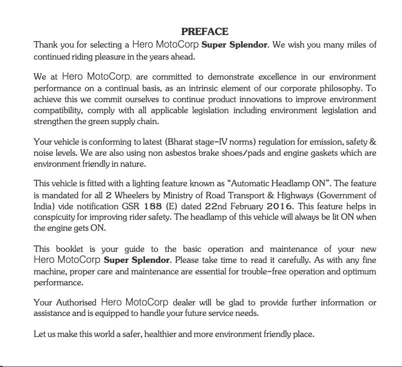 Imagen de la primera página del manual del dispositivo Super Splendor (2017)