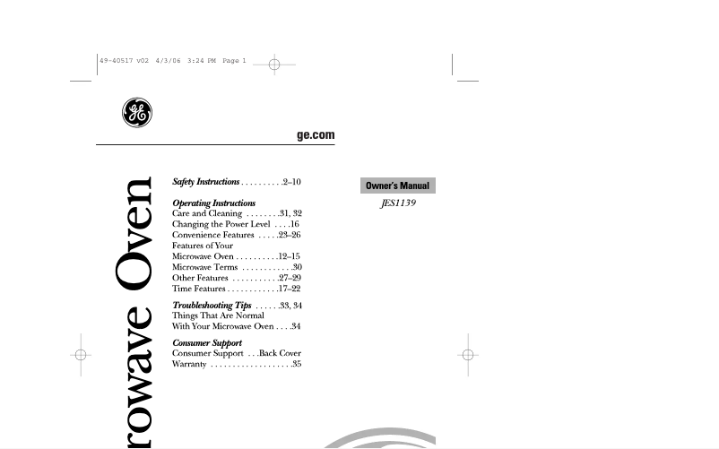 Imagen de la primera página del manual del dispositivo JES1139WL