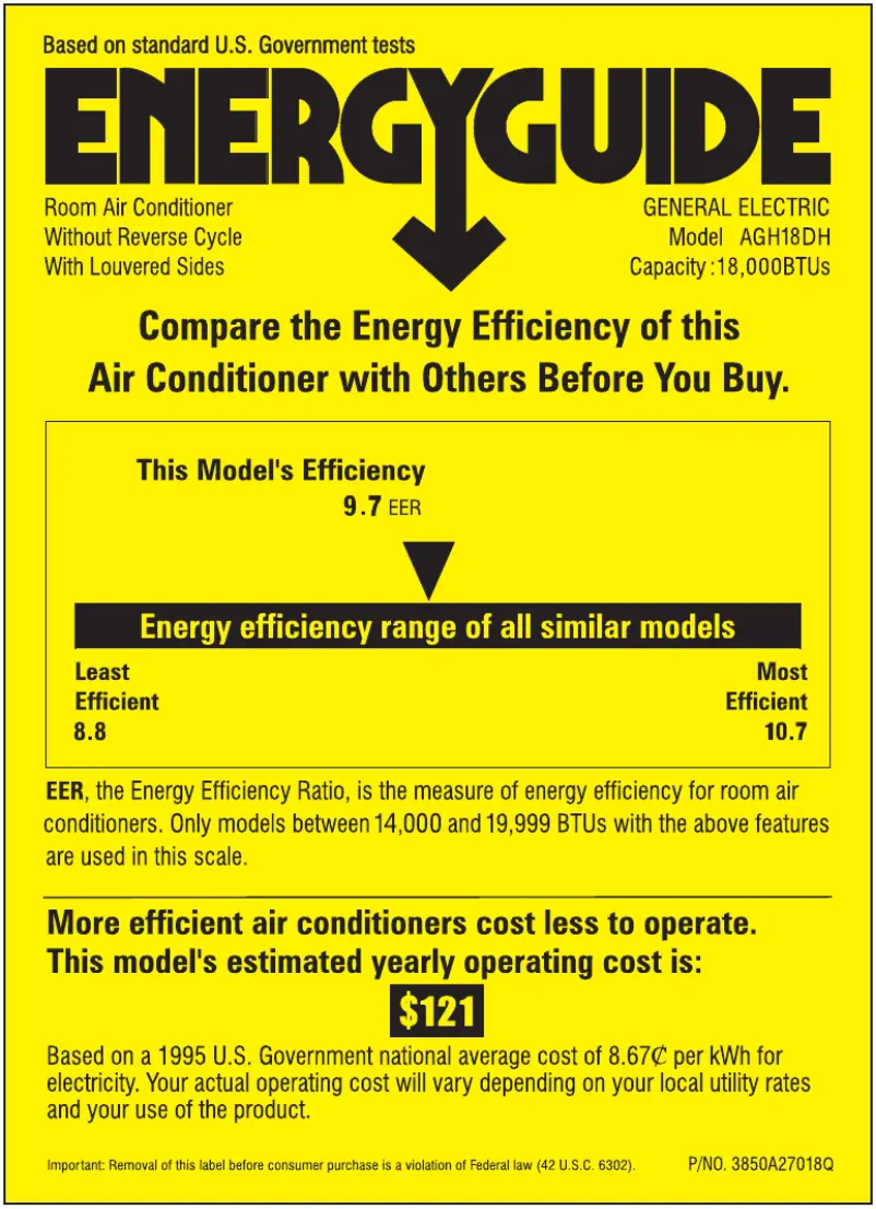 Página 1 del manual Etiqueta energética GE AGH18DH