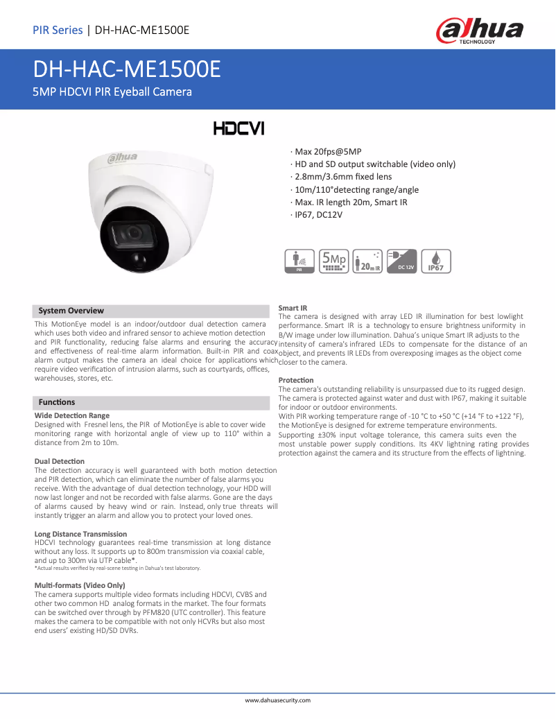 Página nº 1 - Ficha técnica Dahua Technology HAC-ME1500E
