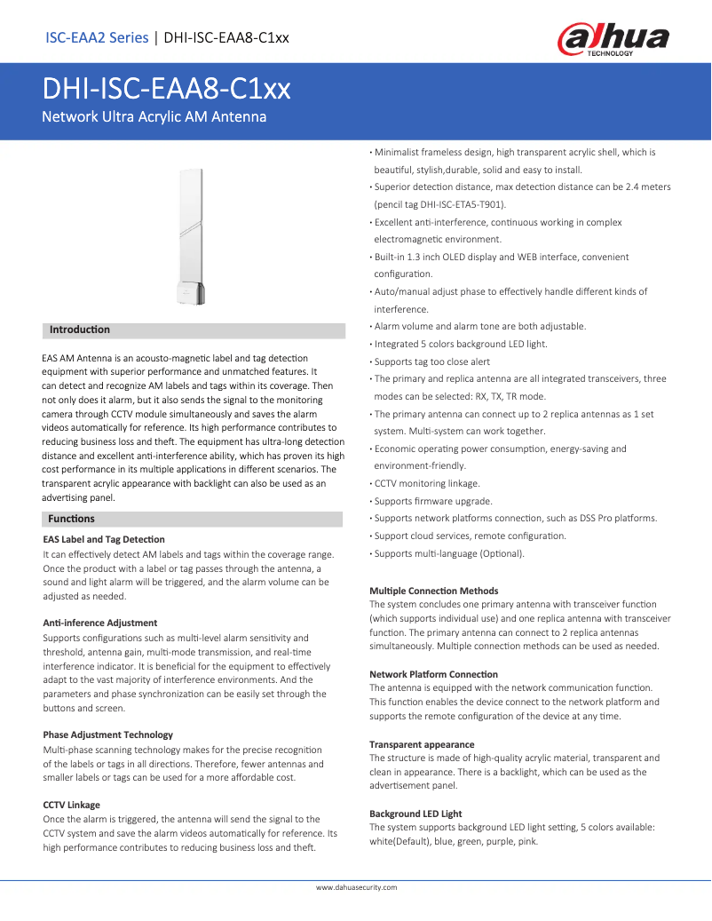 Página nº 1 - Ficha técnica Dahua Technology ISC-EAA8-C118-P