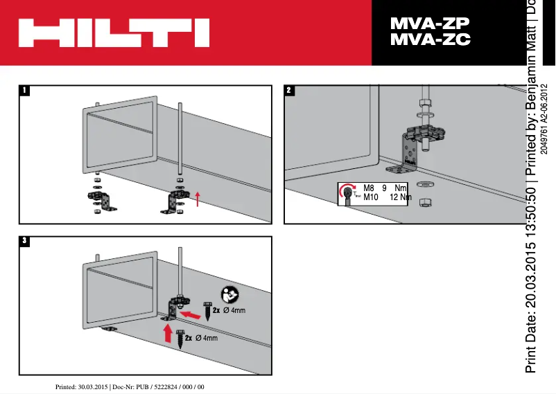 Página nº 1 - Instrucciones / montaje Hilti MVA-ZP