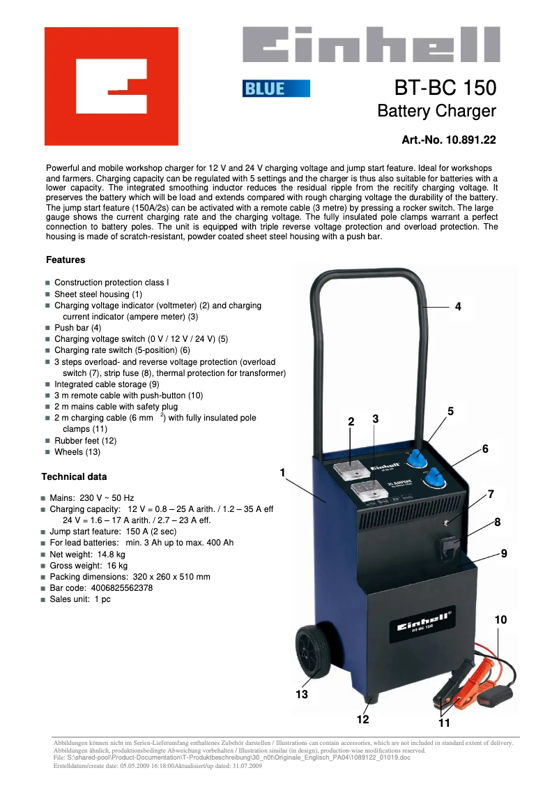 Página 1 del manual Manual de usuario Einhell BT-BC 150