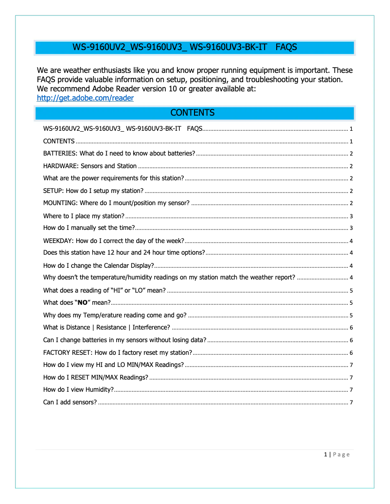 Imagen de la primera página del manual del dispositivo WS-9160U-BK-IT