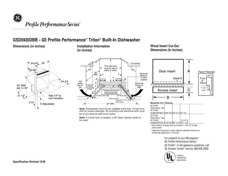 Página 1 del manual Ficha técnica GE Profile Performance Triton GSD5920DBB