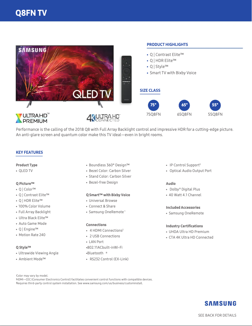 Imagen de la primera página del manual del dispositivo QN65Q8FNB