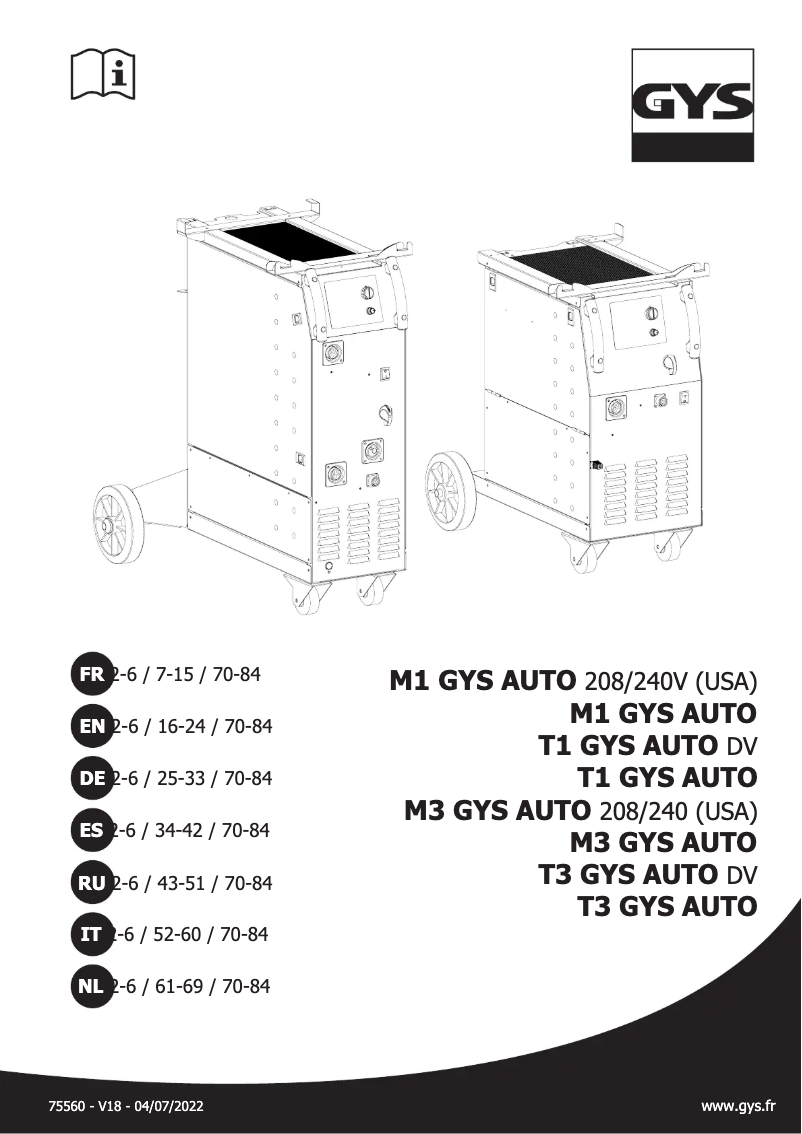 Imagen de la primera página del manual del dispositivo T1 GYS Auto