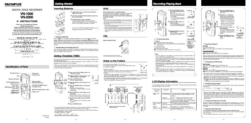 Página nº 1 - Manual de usuario Olympus VN-2000