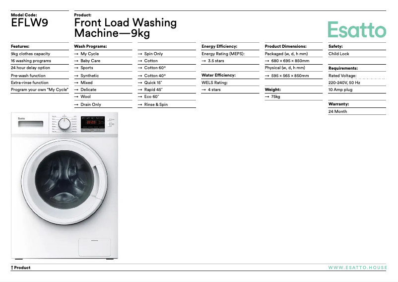 Imagen de la primera página del manual del dispositivo EFLW9
