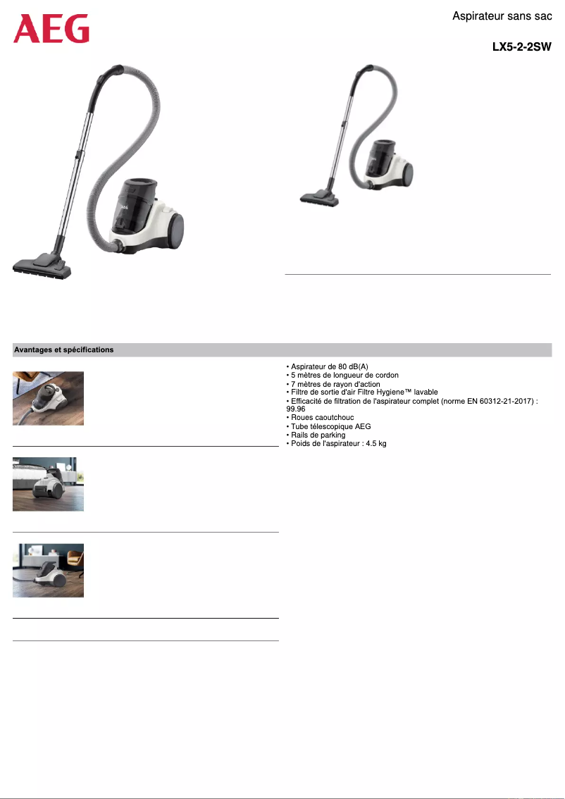 Página 1 del manual Ficha técnica AEG LX5-2-2SW