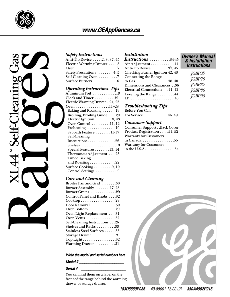 Página 1 del manual Manual de instrucciones GE JGBP86CEBCC