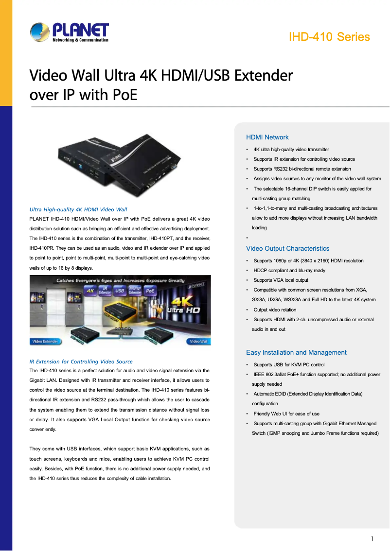 Página 1 del manual Ficha técnica Planet IHD-410PT