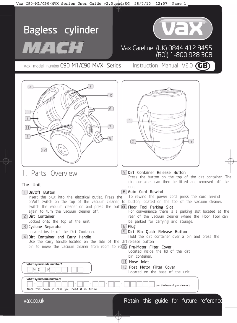 Imagen de la primera página del manual del dispositivo Mach C90-M