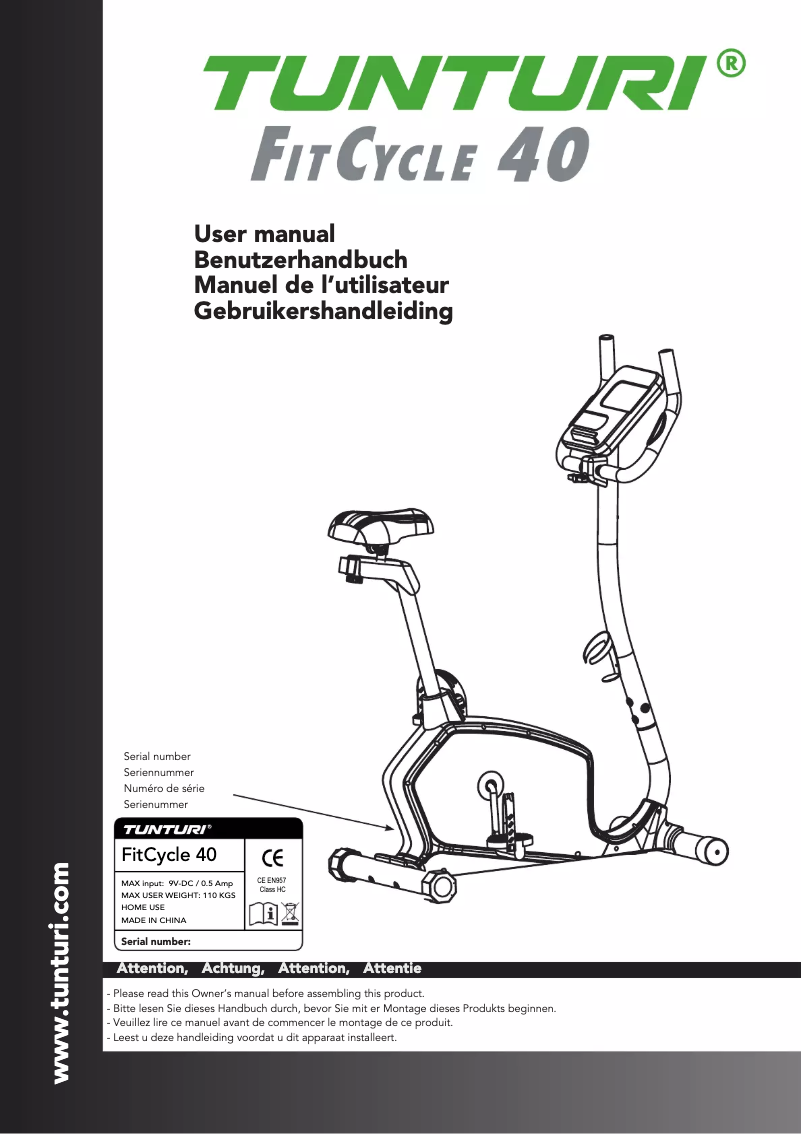 Imagen de la primera página del manual del dispositivo FitCycle 40