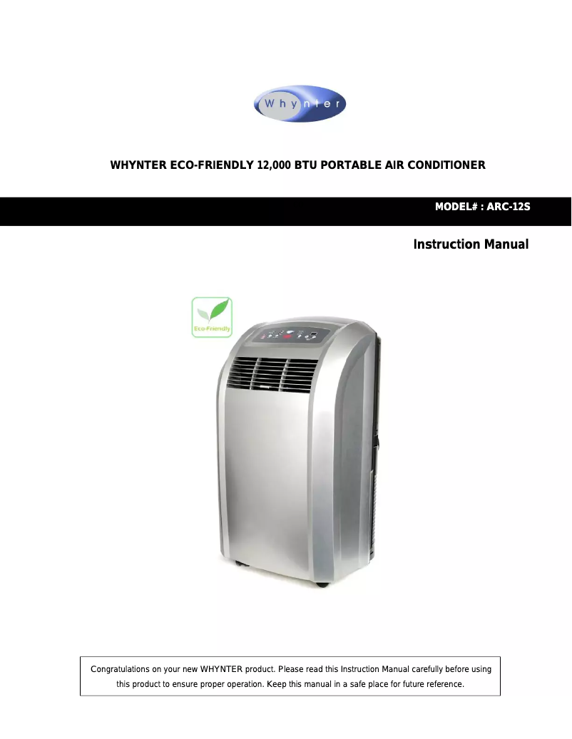 Página 1 del manual Manual de uso y mantenimiento Whynter ARC-12S