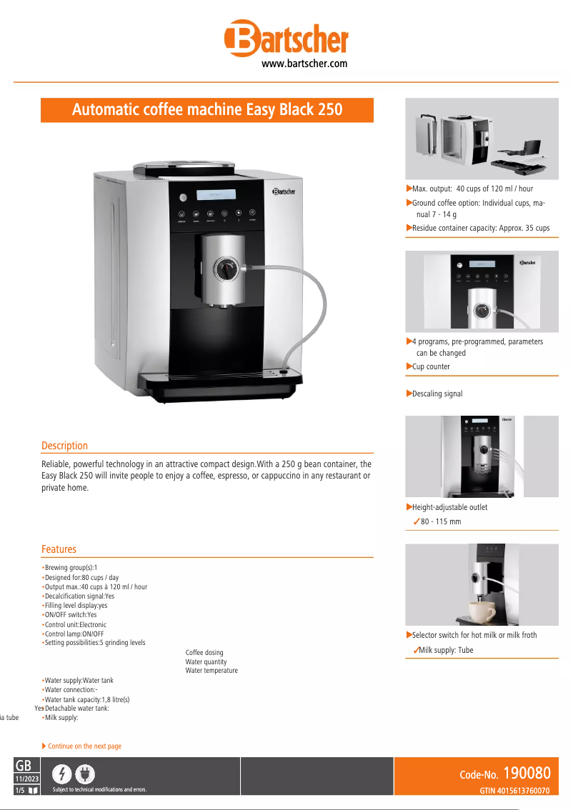 Imagen de la primera página del manual del dispositivo Easy Black 250