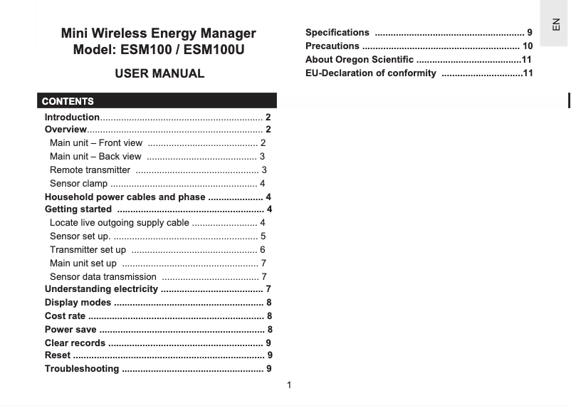 Página 1 del manual Manual de usuario Oregon Scientific ESM100