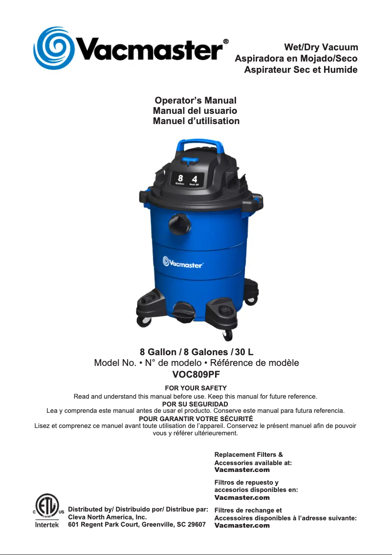 Página nº 1 - Manual de usuario Vacmaster VOC809PF