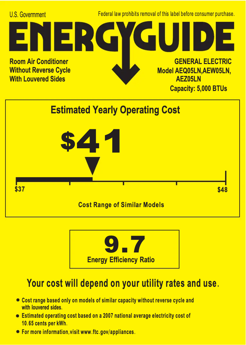 Página 1 del manual Etiqueta energética GE AEQ05LN