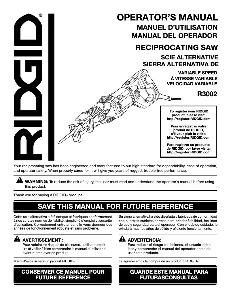 Página 1 del manual Manual de usuario Ridgid R30022