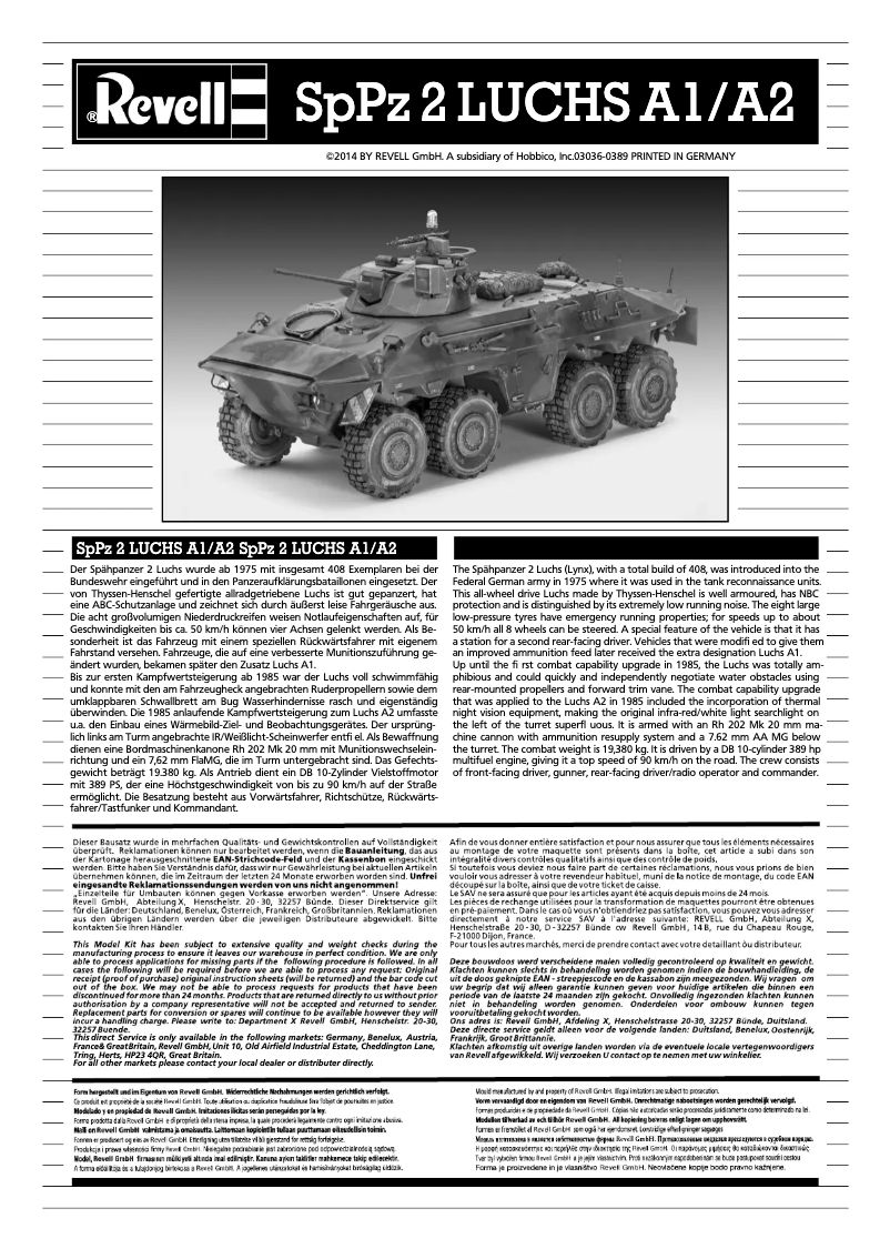 Imagen de la primera página del manual del dispositivo SpPz 2 LUCHS A1/A2