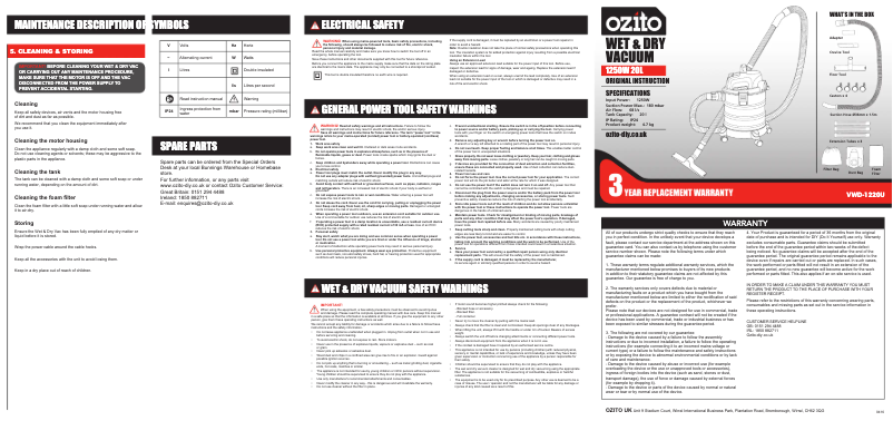 Página nº 1 - Manual de usuario Ozito VWD-1220U