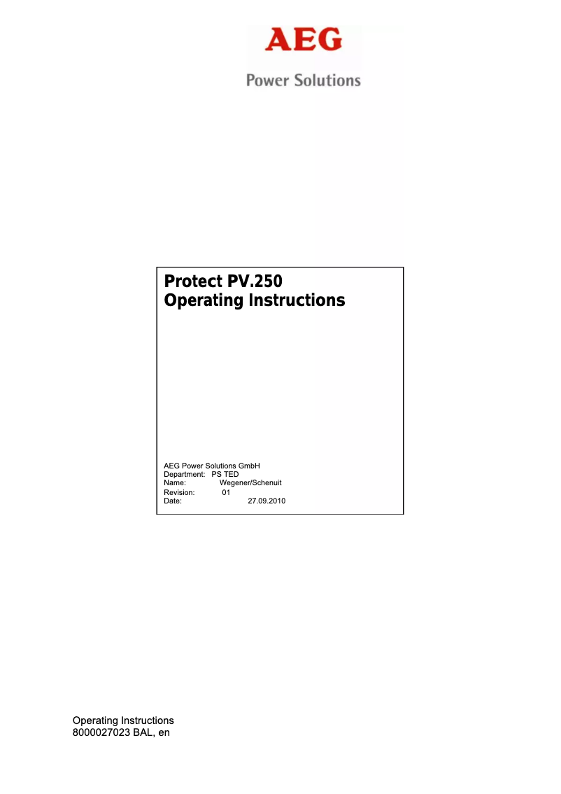 Página 1 del manual Manual de usuario AEG Protect PV 250