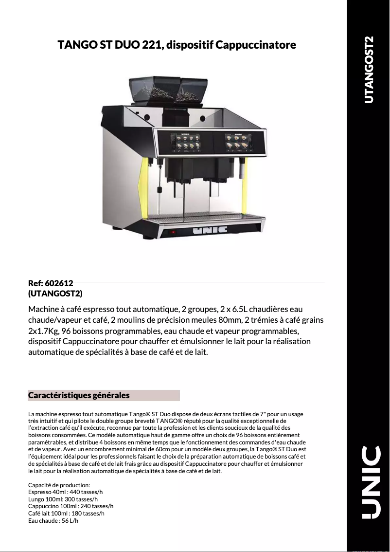 Página 1 del manual Ficha técnica UNIC Tango Duo ST