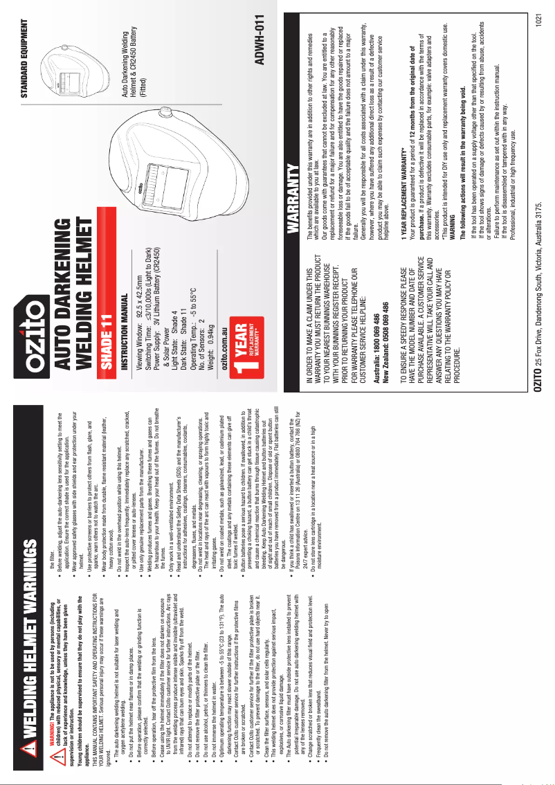 Página 1 del manual Manual de usuario Ozito ADWH-011