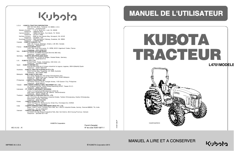 Página 1 del manual Manual de usuario Kubota L4701