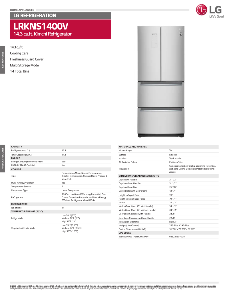 Página nº 1 - Ficha técnica LG LRKNS1400V