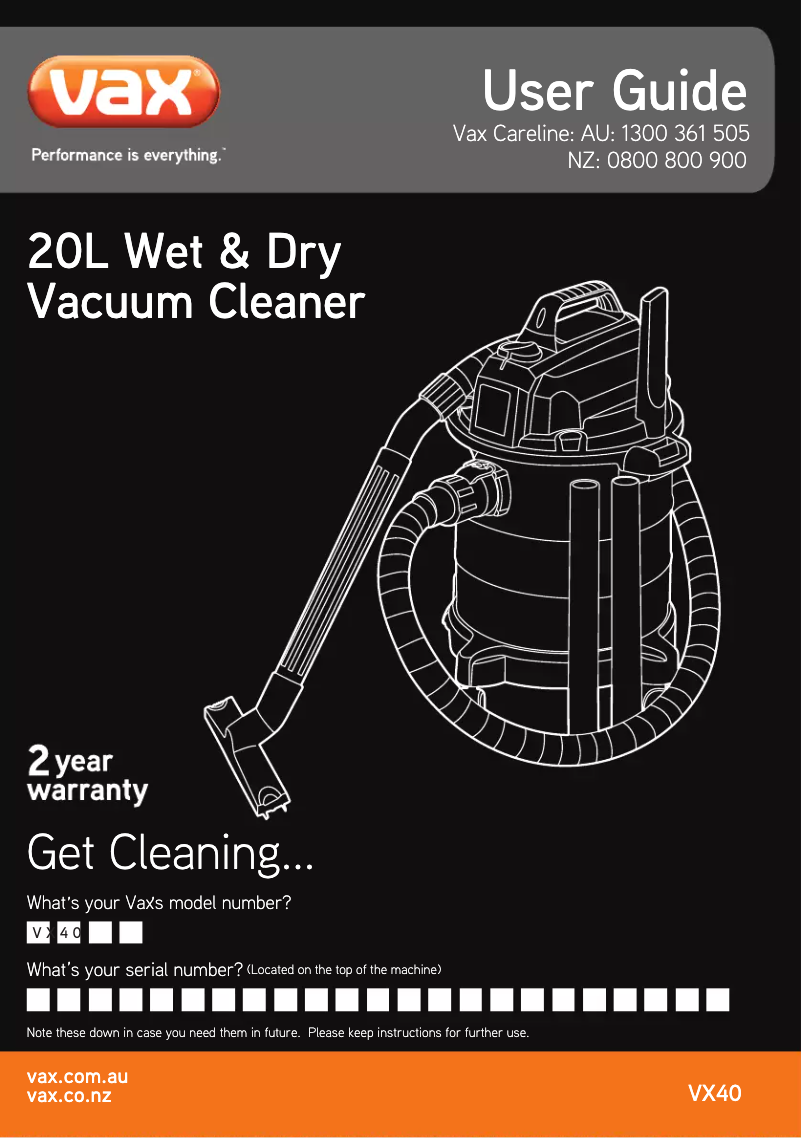 Imagen de la primera página del manual del dispositivo VX40