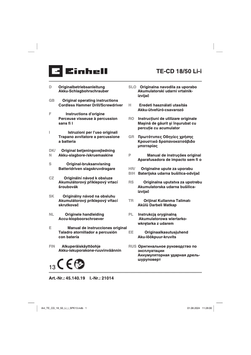 Imagen de la primera página del manual del dispositivo TE-CD 18/50 Li-i