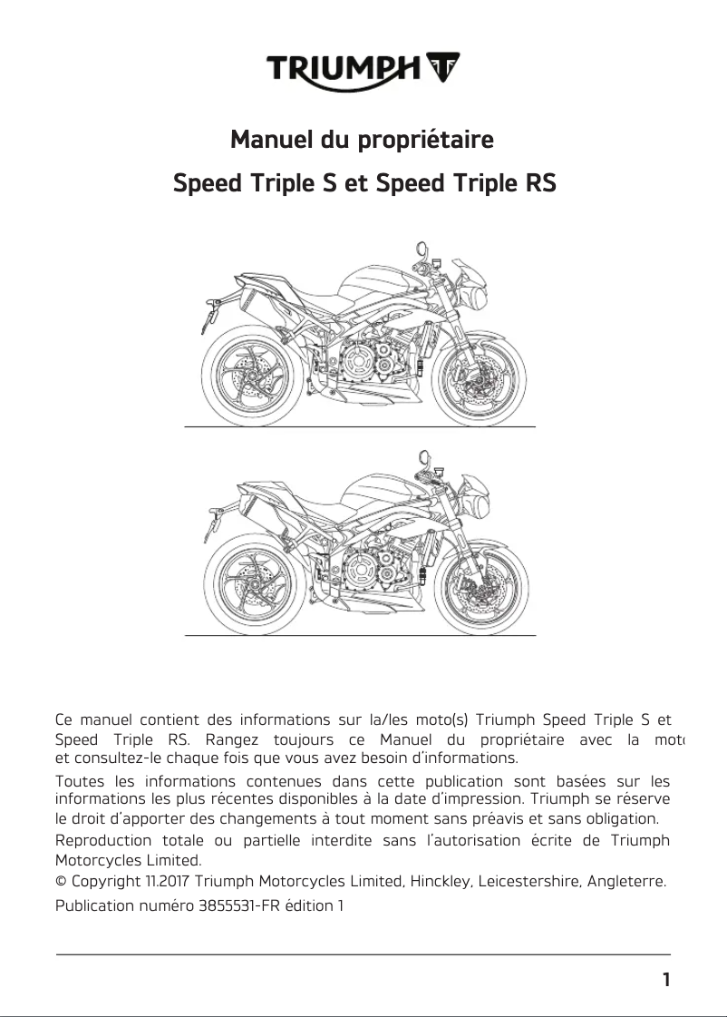 Imagen de la primera página del manual del dispositivo Speed Triple RS (2019)