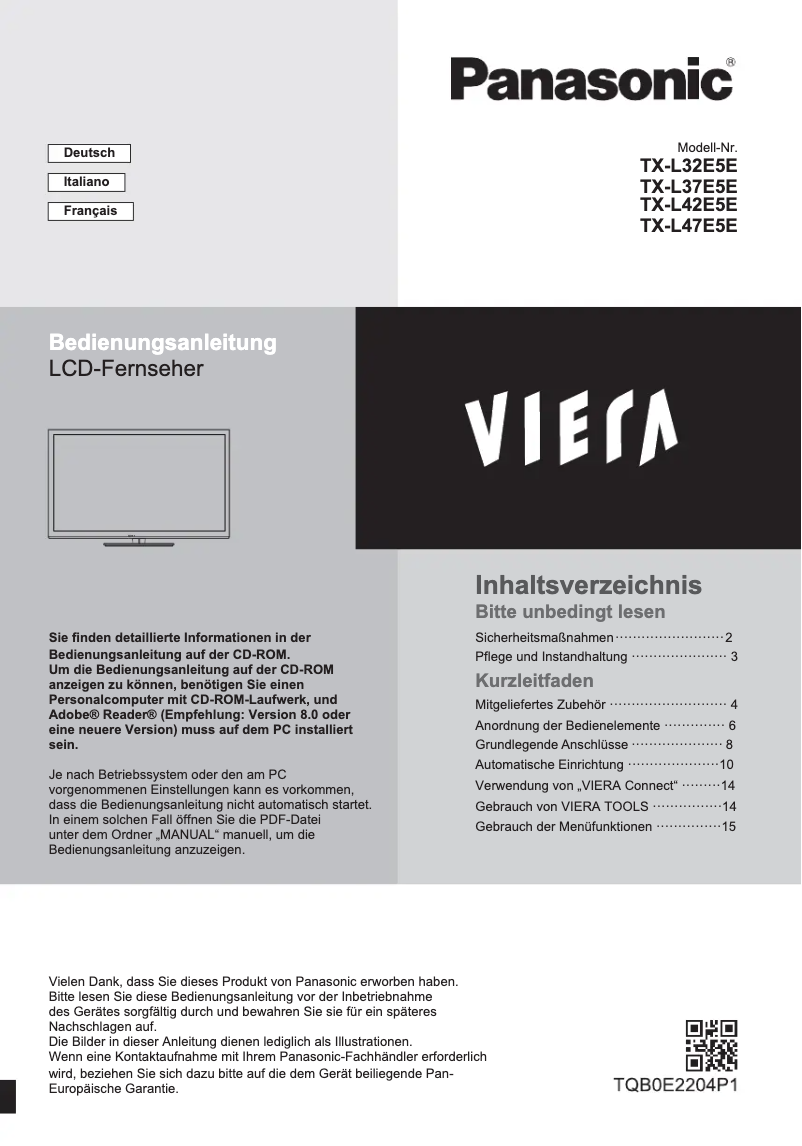 Página 1 del manual Manual de usuario Panasonic TX-L37E5E