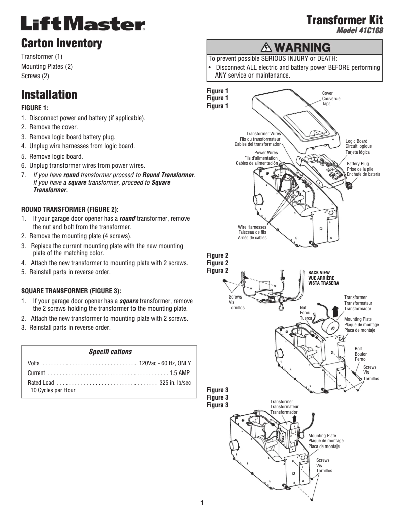 Página 1 del manual Manual de usuario LiftMaster 041C0168