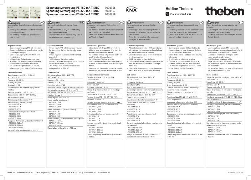 Imagen de la primera página del manual del dispositivo PS 160 mA T KNX