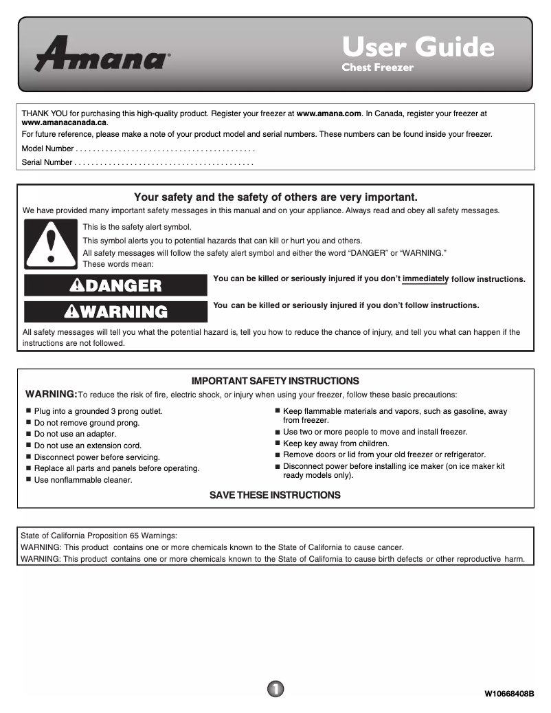 Página 1 del manual Manual de uso y mantenimiento Amana AZC31T15DW
