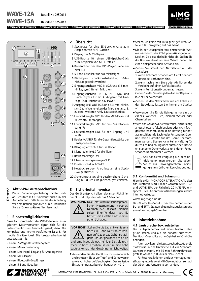 Página 1 del manual Manual de usuario IMG Stageline WAVE-15A
