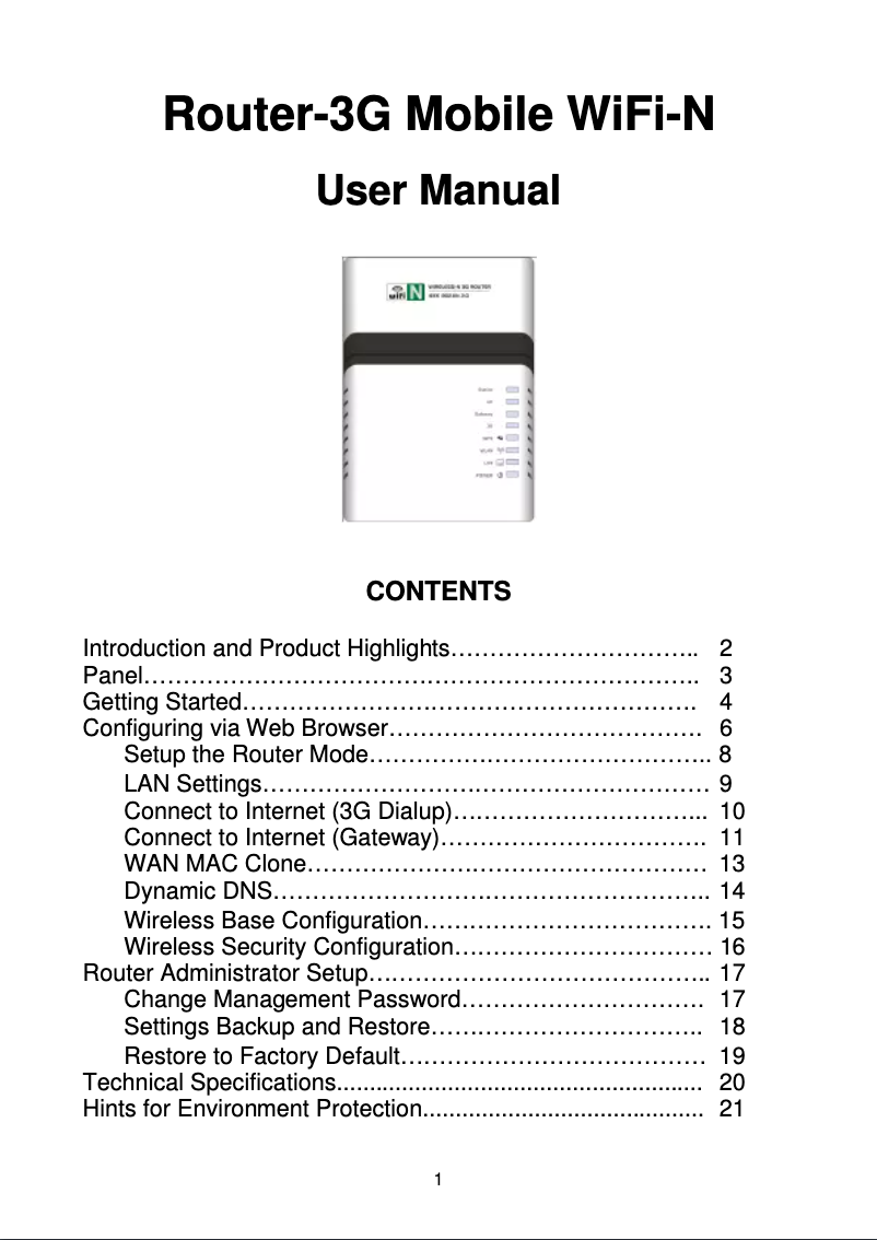 Imagen de la primera página del manual del dispositivo Router-3G Mobile WiFi-N
