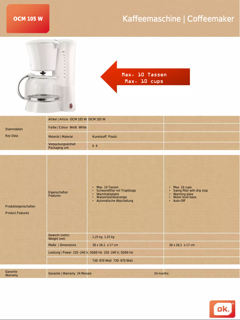 Página nº 1 - Ficha técnica OK OCM 105-W