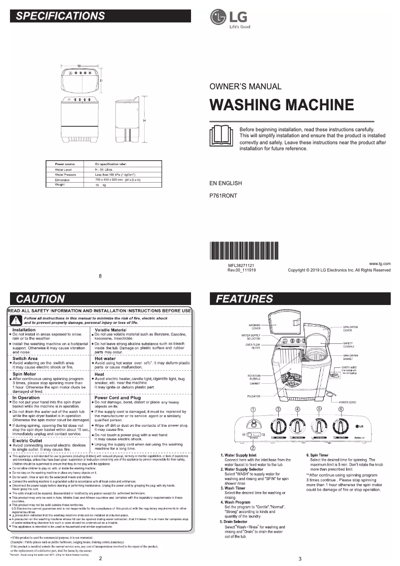 Imagen de la primera página del manual del dispositivo WP-750RD