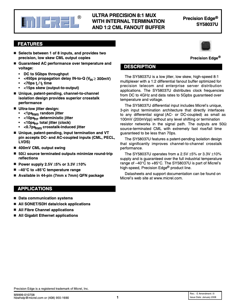 Imagen de la primera página del manual del dispositivo SY58037U