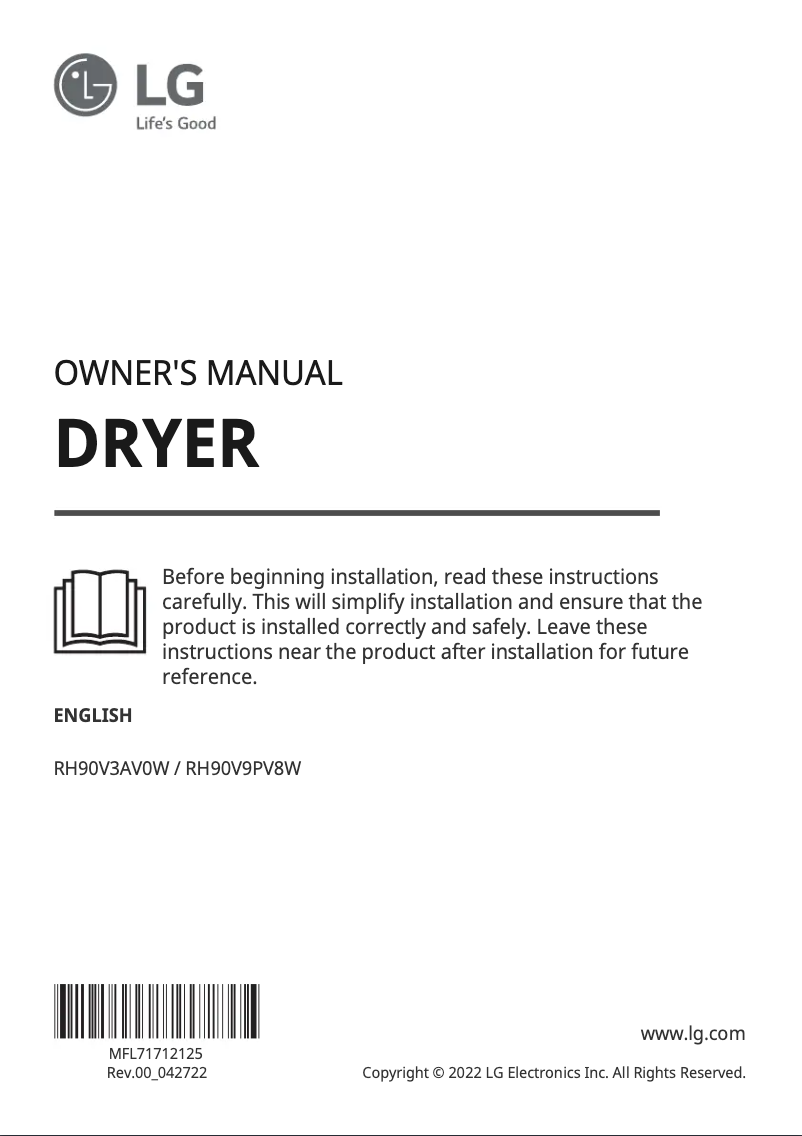 Imagen de la primera página del manual del dispositivo RH90V3AV0W