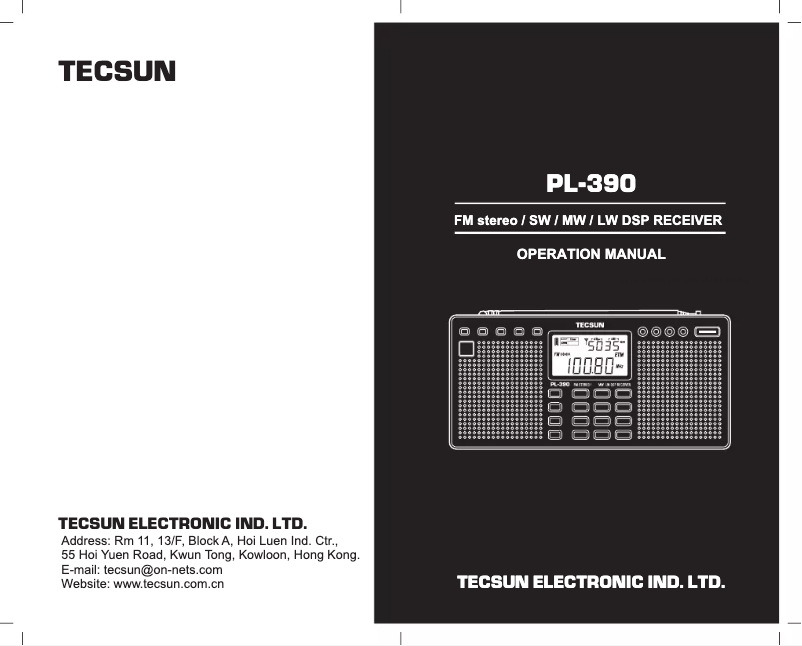 Imagen de la primera página del manual del dispositivo PL390